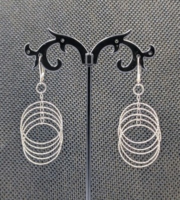 Vtg Sterling Silver Textured Interlock Layered Open Circles Dangle 925 Earrings
