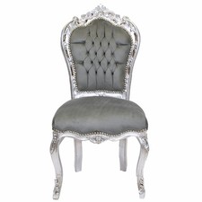 Barockstuhl Stuhl Grau Silber Esszimmer Wohnzimmer Premium Antik Thron