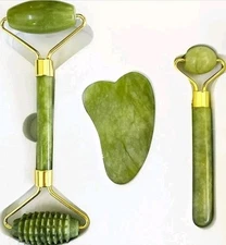 Gua Sha & Jade Roller Set, 3 in 1 Facial Massage Skin Care Tools, 3pc NEW IN BOX