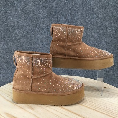 Madden Girl Boots Womens 10 Ease Platform Ankle Bootie Rhinestone Tan Faux Suede