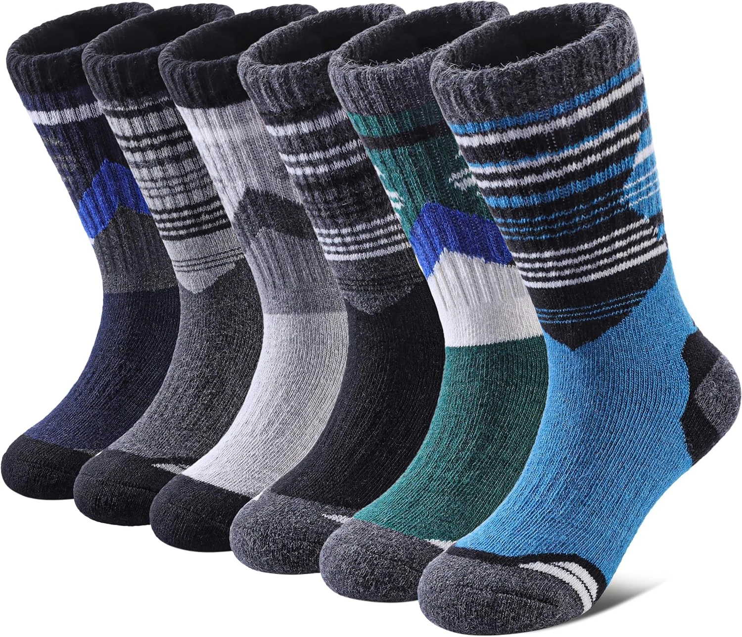 Kids Merino Wool Hiking Socks 6 Pack Warm Thermal Cushioned Crew Boot Socks