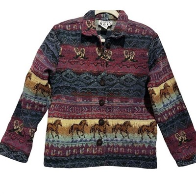Vintage Keren Hart Womens sz S Western Tapestry Jacket Horse Cowboy Southwestern