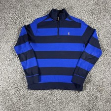 Polo Ralph Lauren Youth Quarter Zip Long Sleeve Navy/Blue Stripe Size L 14/16