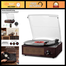 Portable Bluetooth Vinyl Record Player Turntable with 2 Speakers, 3 Speed Retro
