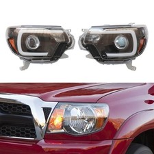 Toyota Tacoma 2012-2015 Projector Headlights LED DRL Bar Pair Chrome Amber Clear
