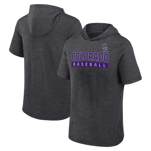 Men's Fanatics Heather Charcoal Colorado Rockies Push Short Sleeve Pullover