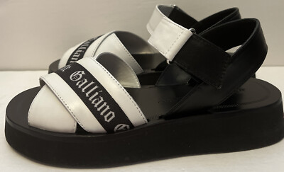 John Galliano black crisscross slide John Galliano Criss Cross Black & White Logo Platform  main image 2