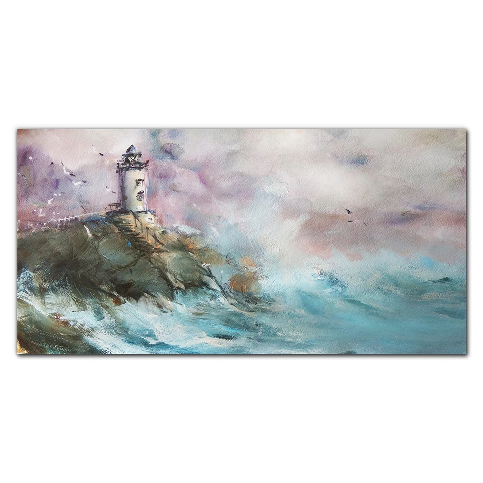Canvas Print 100x50 Oil Painting Lighthouse Picture Wall Art Framed Decor - Image 4 of 4