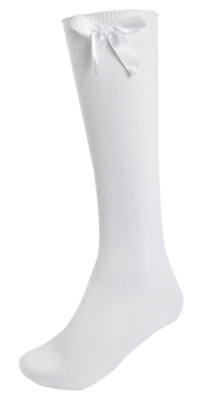 Mädchen Multipack weiß Schulsocken lang kniehoch mit Satinschleifen modische Socken