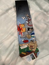 1997 Looney Tunes Stamp Collection Bugs Bunny Airplane Mail Necktie Tie- VTG