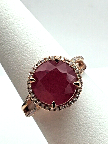 14k Rose Gold 6.45TCW AIG Certified 6.45TCW Ruby & Diamond Ring Size 6.5 - Picture 2 of 7