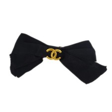Chanel Bow Hair Barrette Black Satin 130861