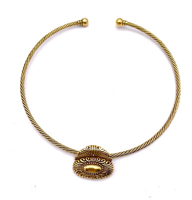 Premier Designs Choker Wire Chain Pendant Necklace Gold Tone