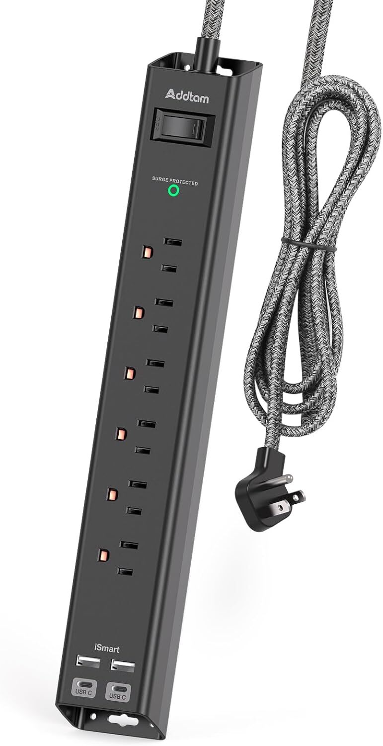 Surge Protector Power Strip - Extension Cord with 6 AC Outlets 4 5 FT, Black