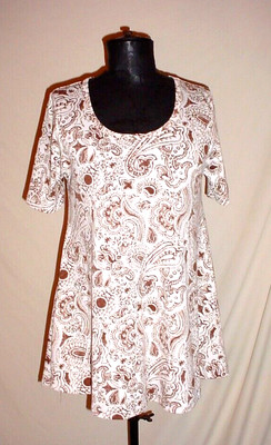 Lula Roe Perfect Tee Swing Top Small Brown Paisley Side Slits Short Sleeves