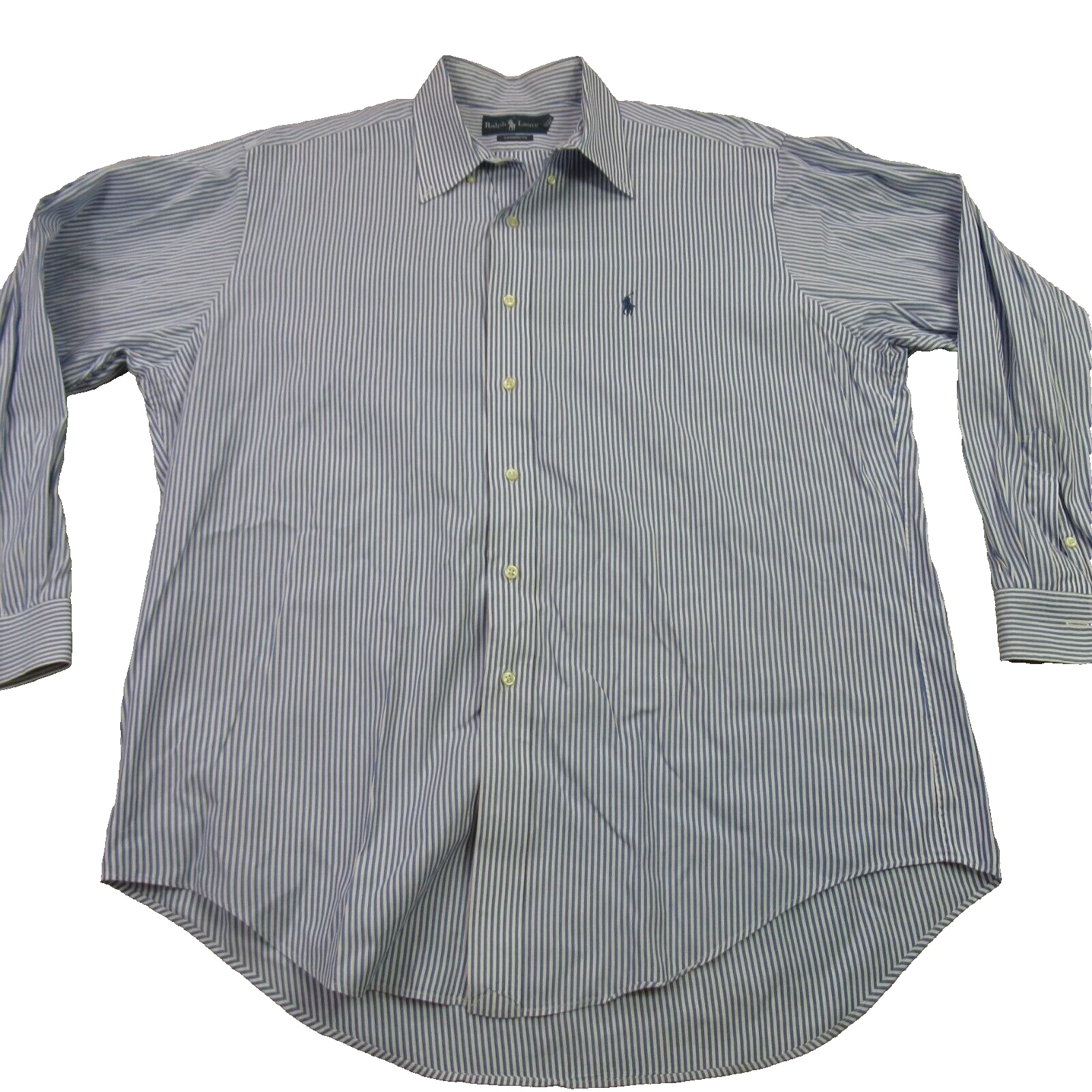 Polo Ralph Lauren Shirt Mens 16.5 Long Sleeve Lightweight Blue Stripes Yarmouth