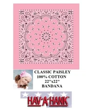 Hav-A-Hank PINK Paisley 22" BANDANA Cotton Head Face Wrap Mask Neck Scarf Cover