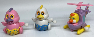 Easter Plastic Helicopter Hatching Chicks Vintage Wind Up Toys LOT of 3