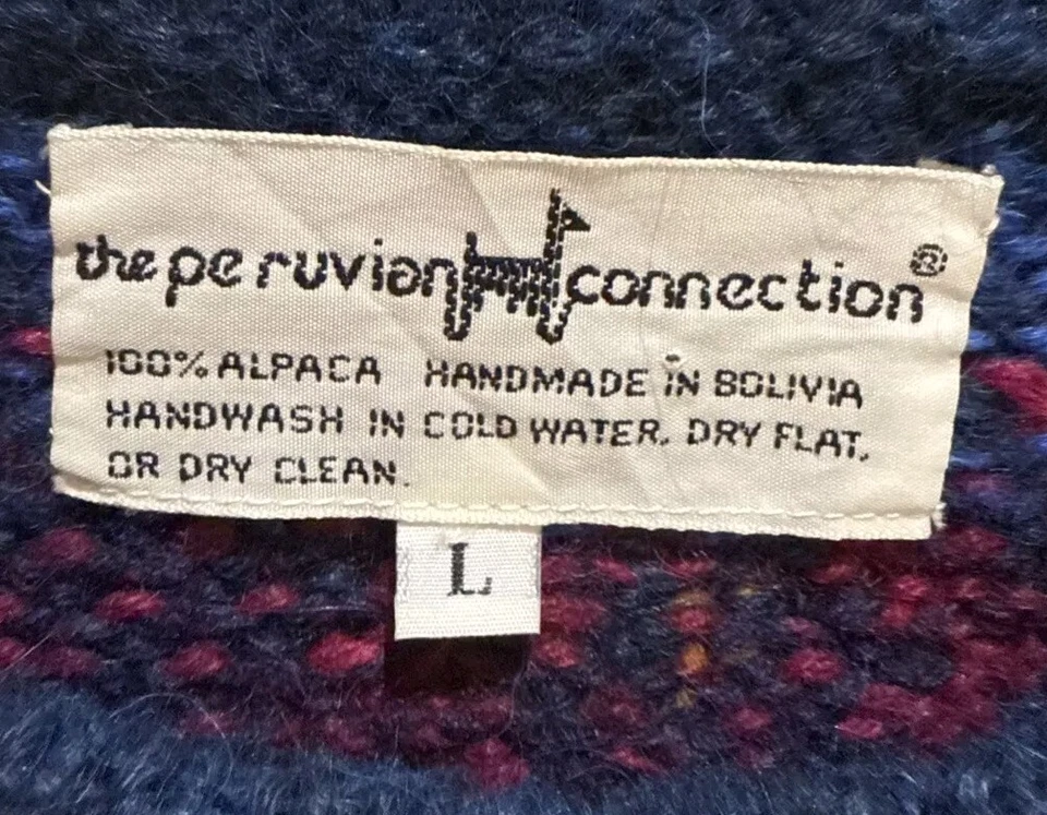 Peruvian Connection Mens 100% Alpaca Knit Fair Isle Crewneck Sweater Size Large - Image 4 of 4