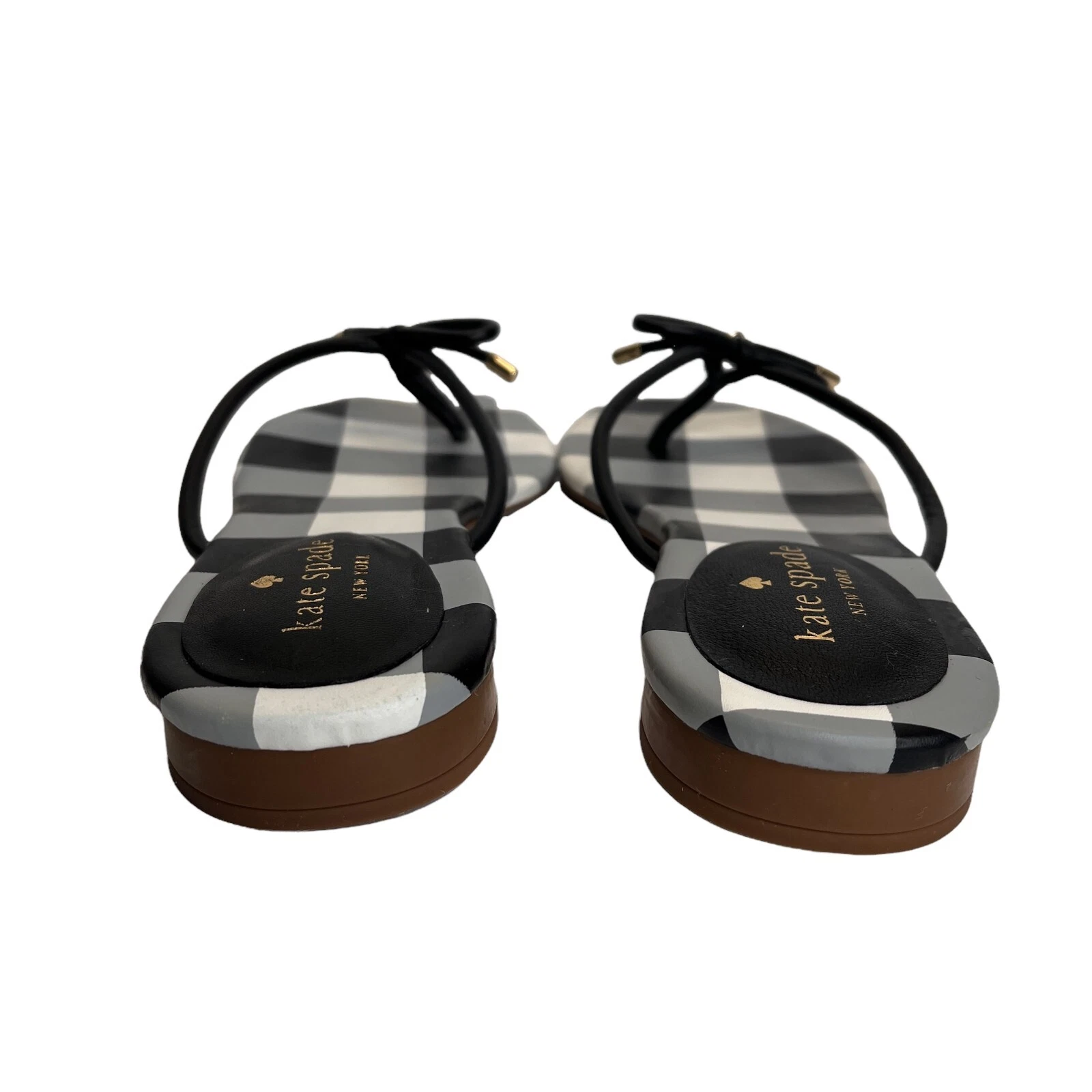 Kate Spade sandalo donna nero check nappa pelle fiocco mistico cinturino a T taglia 7 5