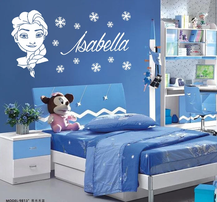 ELSA FROZEN Style Wall Sticker Decal With Personalised Name & Snowflakes - Image 2 of 4