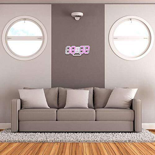 3D LED Digital Wall Clock, 9.5" Desk Alarm Clock, with 3 Adjust Brightness Pink - Picture 5 of 7