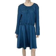 RACHEL Rachel Roy Teal Elastic Waist Split Long Sleeve Tie Neck Dress Size XL