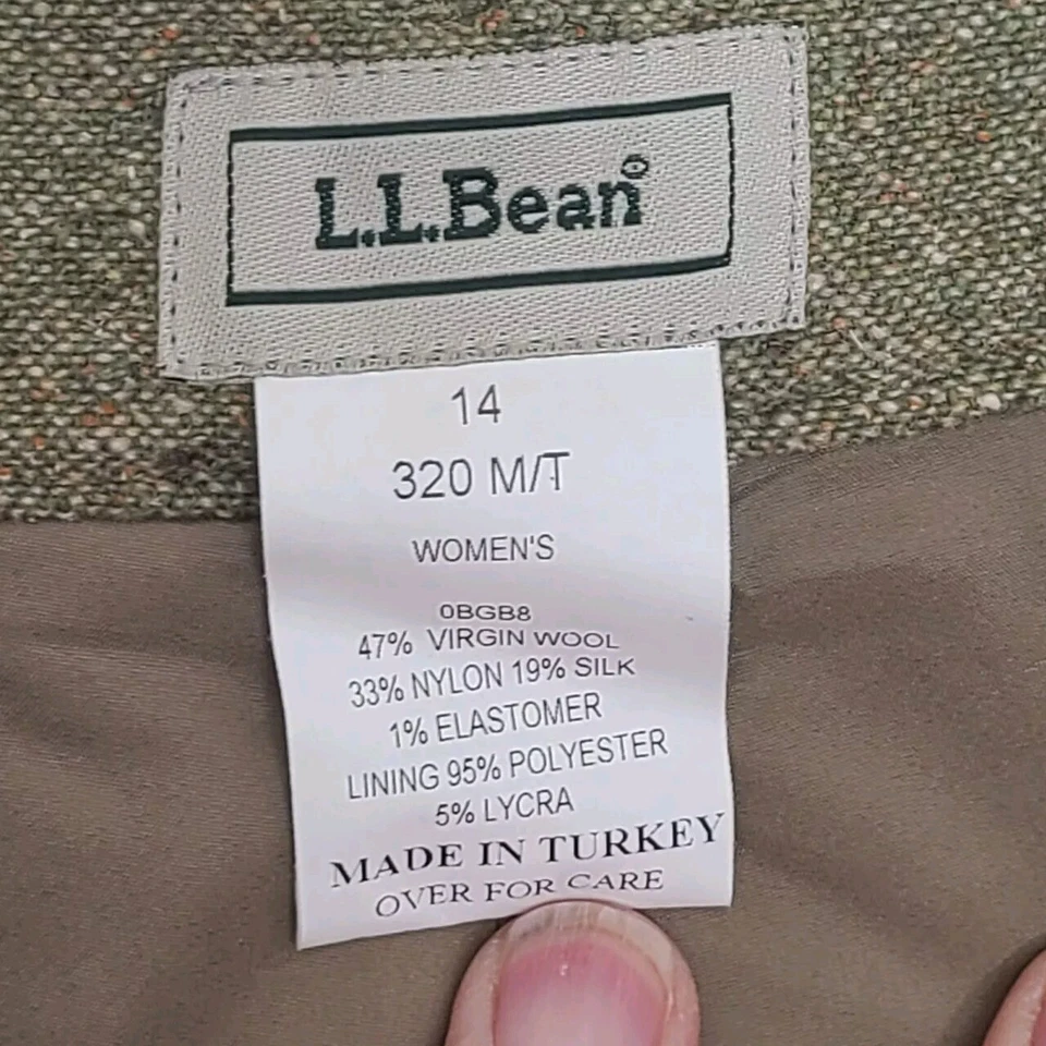 LL Bean Weekend Wool Pant Speckled Green Size 14 320 M/T Womens Wool Silk Lined - Image 3 of 4