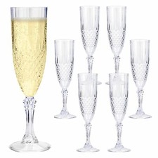 6 x Vintage Glasses Clear Crystal Effect Glass Champagne Wedding Drinks Mugs