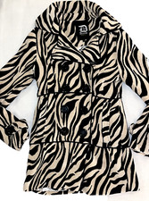 Dollhouse Outerwear Zebra Print Coat Lined Belted Jacket Black Cream Sz Small