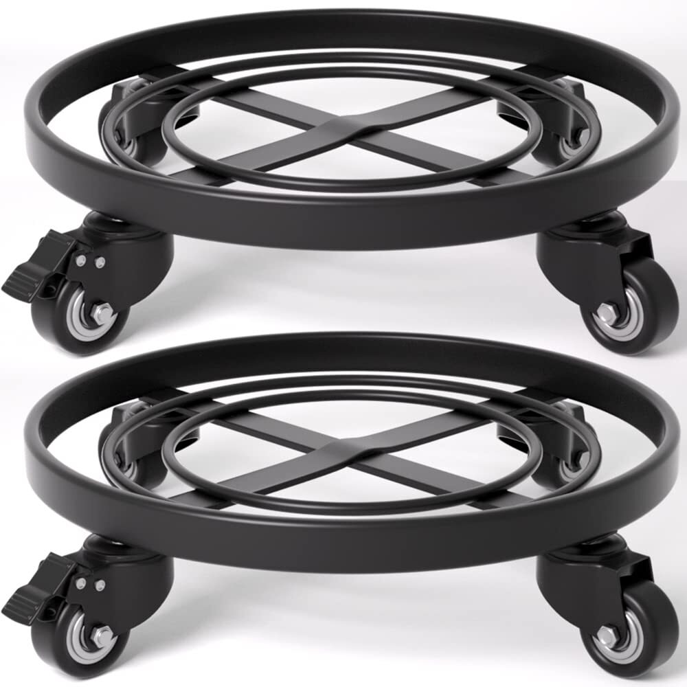 Amagabeli GARDEN & Home Plant Caddy with Wheels Heavy Duty 14 2 Pack Rolling Plant Stand Plant Dolly Iron Wheeled Lockable Casters Round Pot Mover