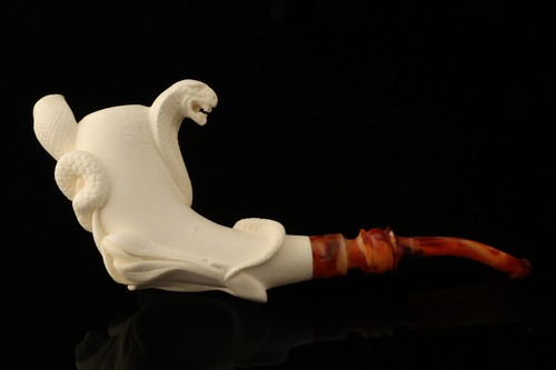 srv - Tubo Cobra Fight Block Meerschaum intagliato da R. Karaca con custodia 15325 - Foto 9 di 10