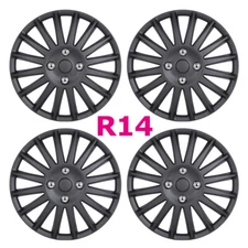 14" Set Of 4 Wheel Hub Caps Cover Replacements R14 Hub Caps Universal Black Gray