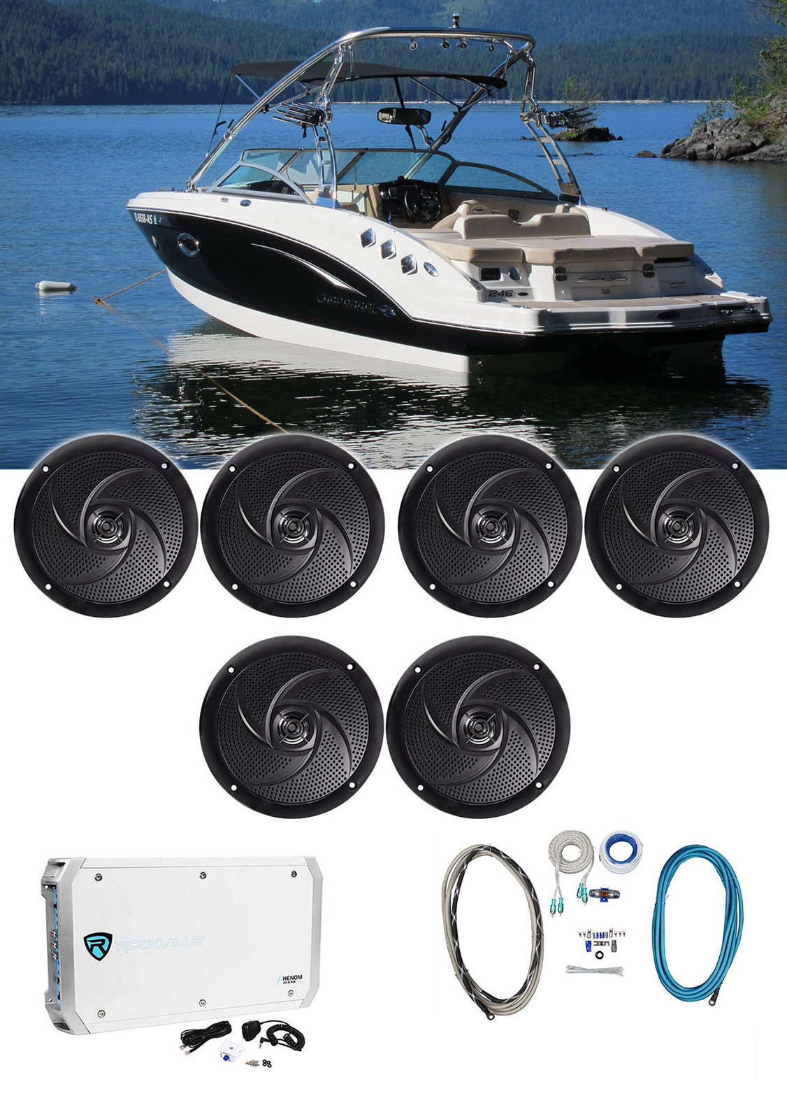 6 Водонепроницаемых тонких динамиков для морских лодок Rockville RSM65B 65 6-канальный усилитель 52490₽