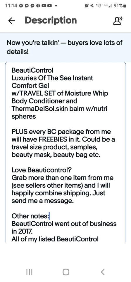2 pc BeautiControl Luxuries Of The Sea Instant Comfort Gel w/TRAVEL SET see pics - Image 3 of 4