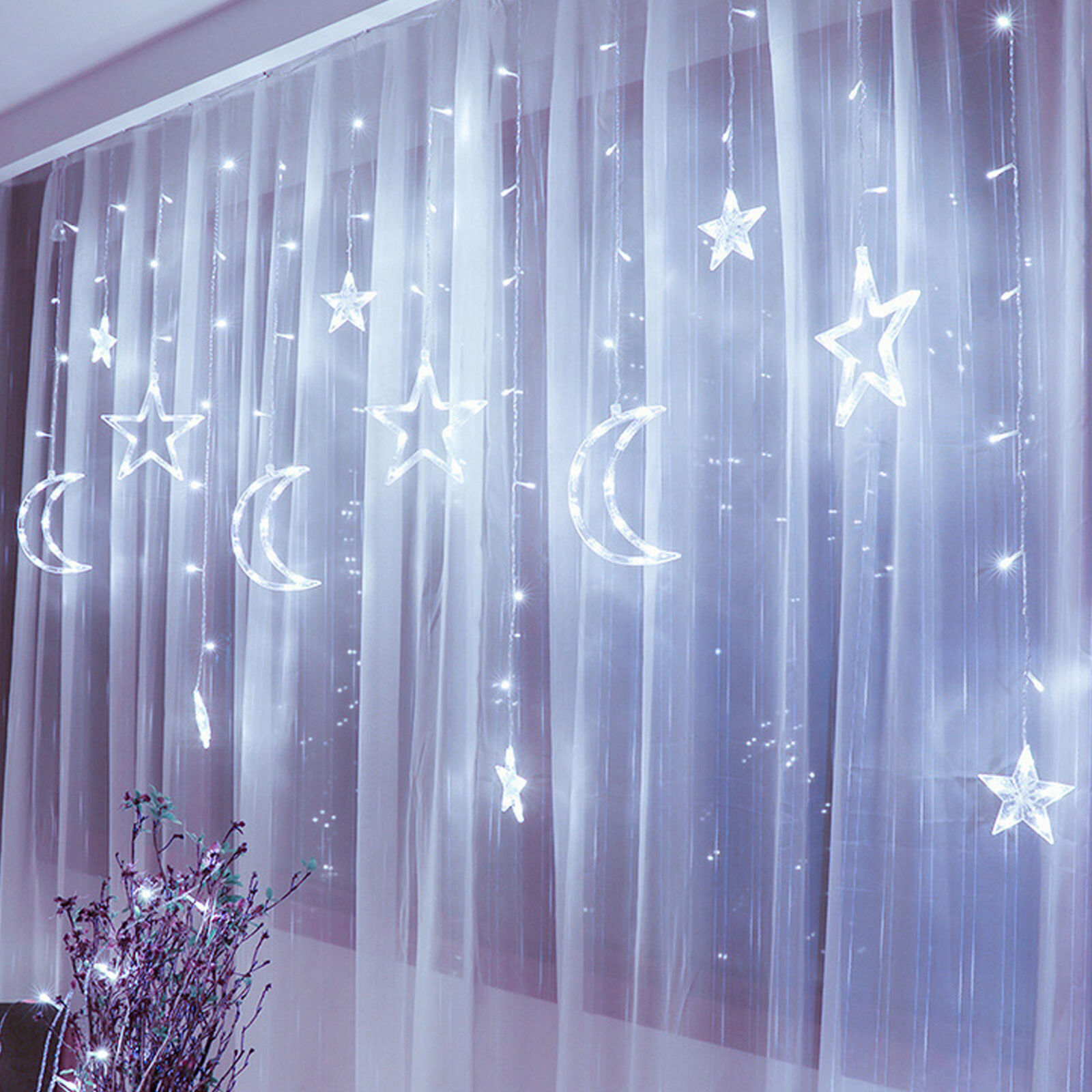 Christmas Curtain Lights String Twinkling Moon Star Wedding Decoration Plug in eBay