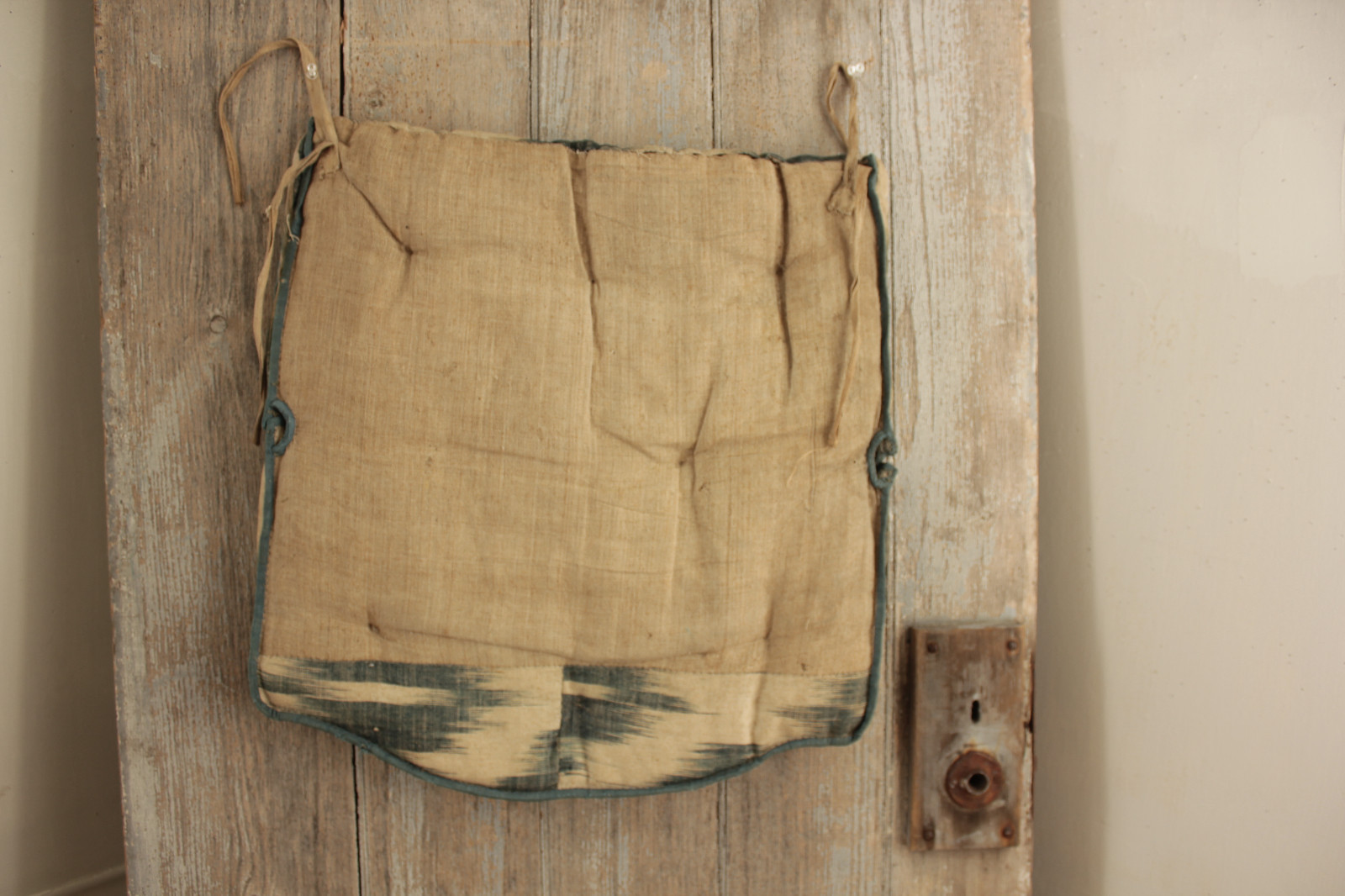 Antique chair seat cushion French 19th century Ikat horsehair stuffed