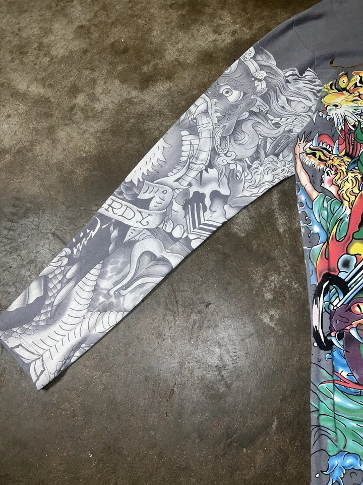 复古 Ed Hardy by Christian Audiger 全印花水钻金色长袖 — 第 4/4 张图片