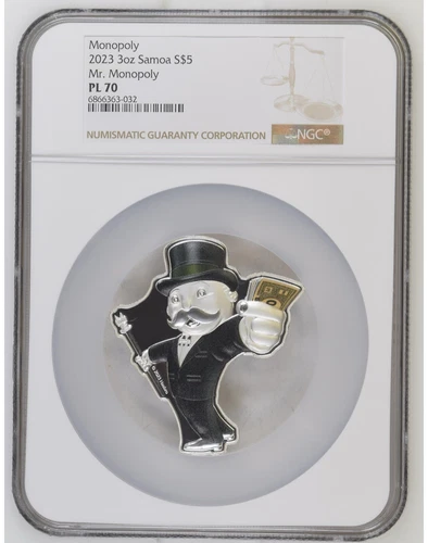 2023 Samoa MR MONOPOLY SHAPED 3 oz Silver Coin NGC PL70