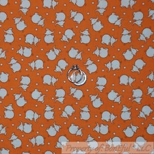 BonEful Fabric FQ Cotton Quilt VTG Orange White Baby Elephant Dot Kid Retro Sale