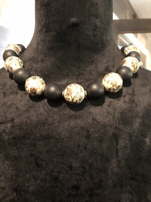 Japanese Opulent Nagaya & Flat Black Large Beaded Necklace - 18