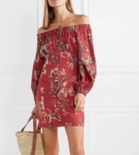 ZIMMERMANN Juno Dress Linen Mini Off Shoulder Floral Size 0/ 8 AU/ 4 US - AS NEW