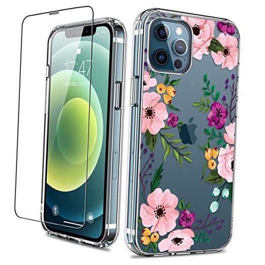 for iPhone 12 Pro Max Case with Screen Protector, Clear Small Flower / Clear
