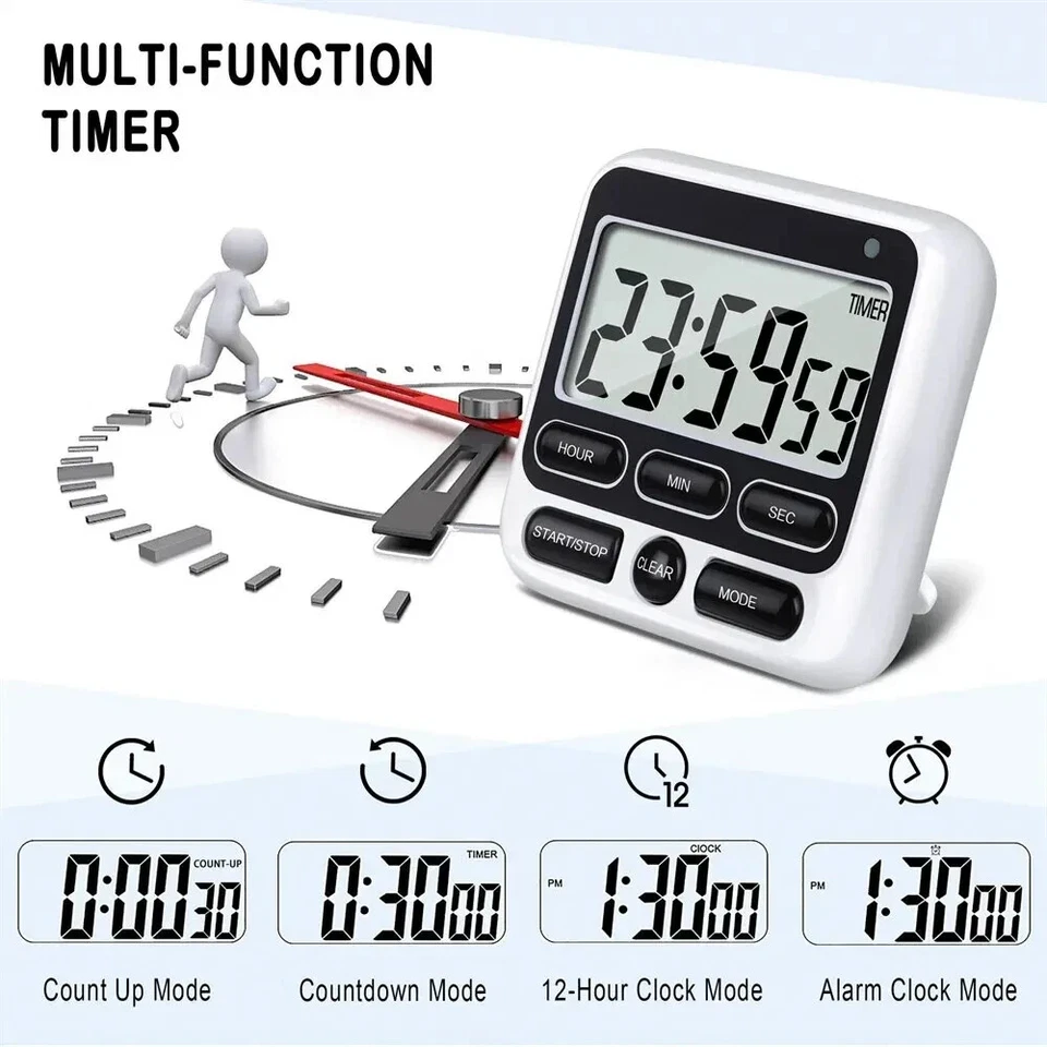 LCD Display Digital Kitchen Timer with Mute/Loud Alarm Switch ON/Off Switch 24 H - Image 2 of 4