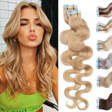 US Thick Wavy Brazilian Tape In Real Human Hair Extensions Weft Dark Blonde 100g