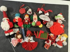 Vintage Lot Of 18 Assorted Christmas Ornaments Decor Flocked Yarn Plastic