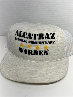 Trucker Snap Back Hat Federal Penitentiary Alcatraz Warden Grey Mesh
