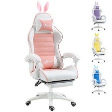 Vinsetto Racing Style Gaming Chair with Footrest Removable Rabbit Ears, Pink