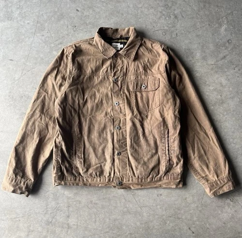 Flint and Tinder Flannel-Lined Waxed Trucker Jacket Havana Brown Mens Large USA - product listing photo