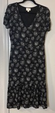 Everly Midi V Neck Dress Sz S Black/White Rayon Lined Side Zipper Cap Sleeves